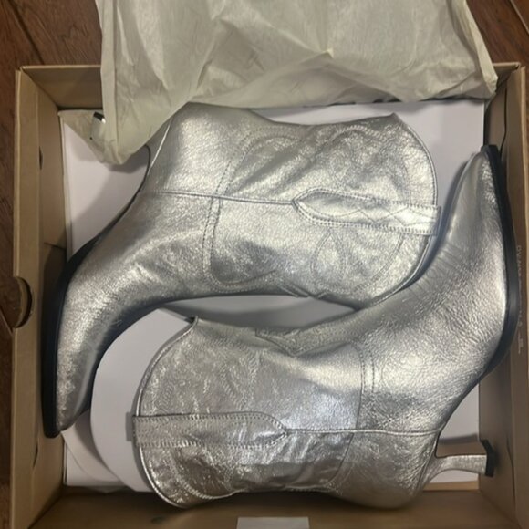NEW DOLCE VITA Leather Angel Western Booties silver metallic for women 925 5t3 - Picture 6 of 8